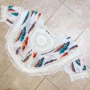 Woven and feather print shirt